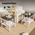 MAYEERTY Ensemble de 3 tables basses et tables d'appoint, Table en verre trempé avec couche en MDF, Tables modernes pour salon, Verre gris