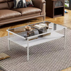 MAYEERTY Ensemble de 3 tables basses et tables d'appoint, Table en verre trempé avec couche en MDF, Tables modernes pour salon, Verre gris