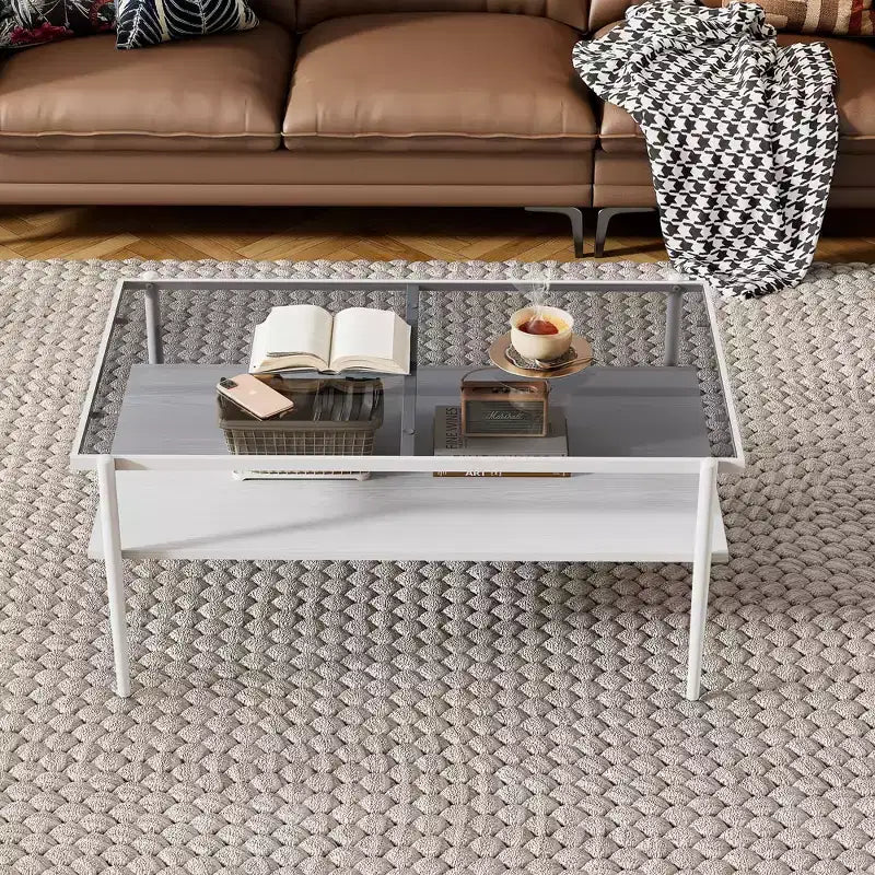 MAYEERTY Ensemble de 3 tables basses et tables d'appoint, Table en verre trempé avec couche en MDF, Tables modernes pour salon, Verre gris