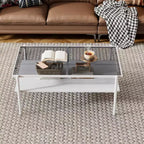 MAYEERTY Ensemble de 3 tables basses et tables d'appoint, Table en verre trempé avec couche en MDF, Tables modernes pour salon, Verre gris