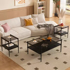 MAYEERTY Ensemble de 3 tables basses et tables d'appoint, Table en verre trempé avec couche en MDF, Tables modernes pour salon, Verre gris
