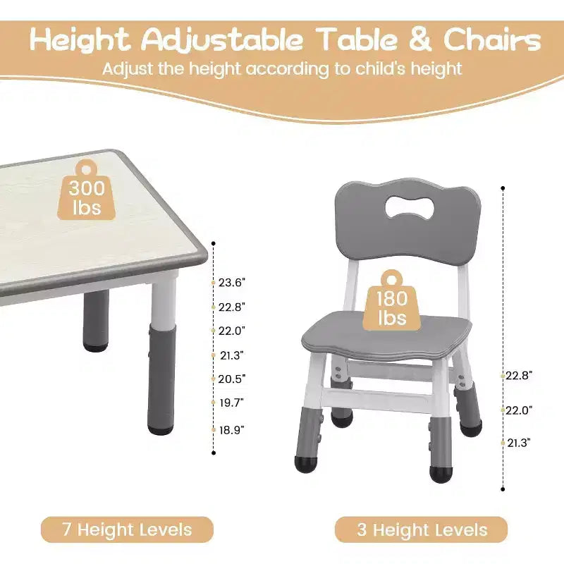 Ensemble Table et 6 Chaises pour Enfants avec Boîte de Rangement, Table et Chaises Réglables en Hauteur pour Enfants de 2 à 10 Ans, pour Garderie, Salle de Classe, Maison