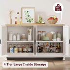 Meuble de rangement en rotin, Buffet avec 4 portes et étagères, pour salle à manger, cuisine, salon et entrée, couleur contrastante