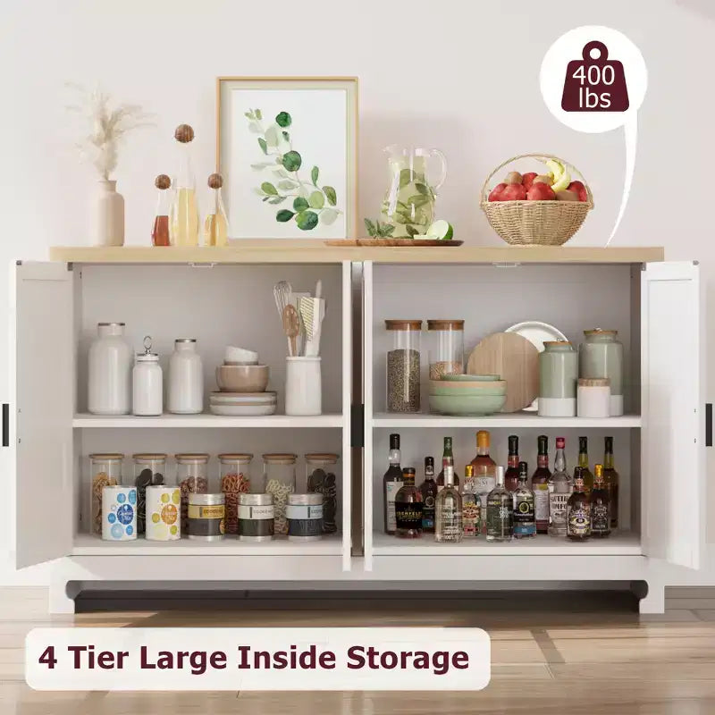 Meuble de rangement en rotin, Buffet avec 4 portes et étagères, pour salle à manger, cuisine, salon et entrée, couleur contrastante