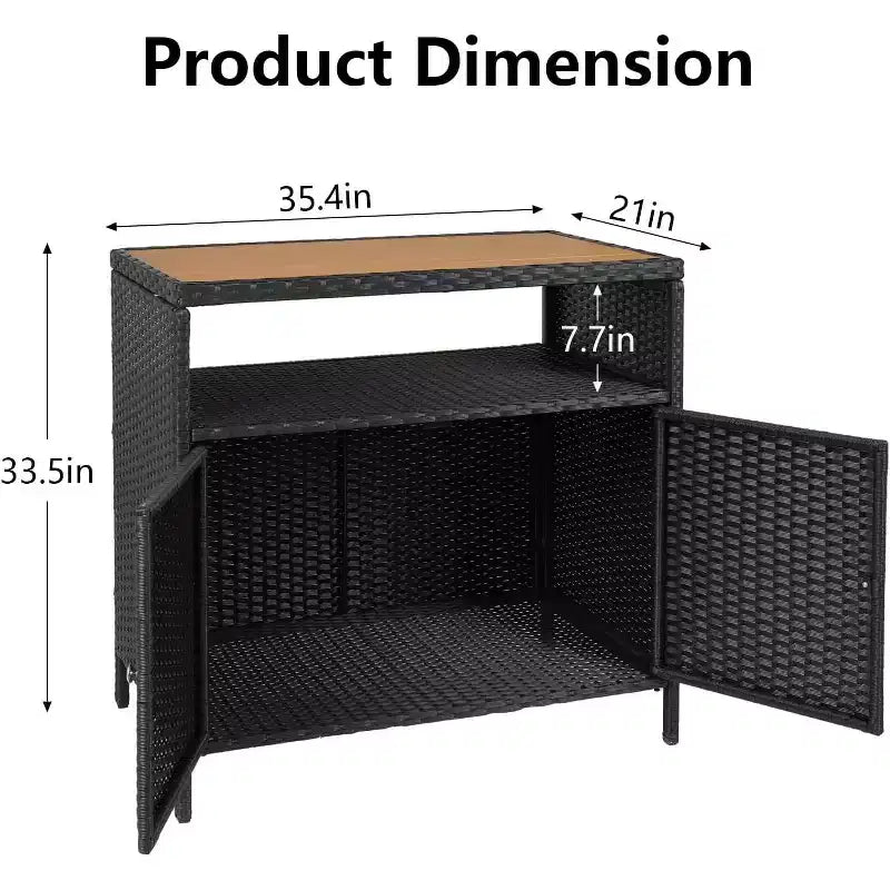 Armoire de rangement en rotin, Armoire d'extérieur pour patio, Desserte de bar d'extérieur avec 2 portes et étagères réglables