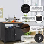 Armoire de rangement en rotin, Armoire d'extérieur pour patio, Desserte de bar d'extérieur avec 2 portes et étagères réglables