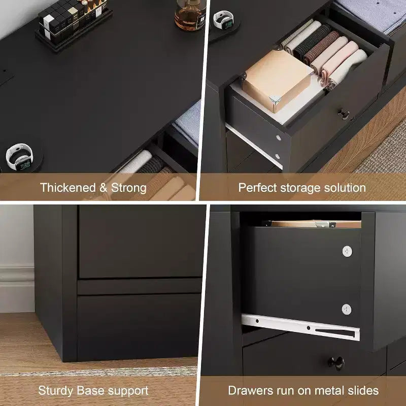 Commode à 12 tiroirs pour chambre à coucher, coffre en bois de 61 po avec prise de courant intégrée, grand organisateur de rangement pour vêtements, salon, couloir ou bureau