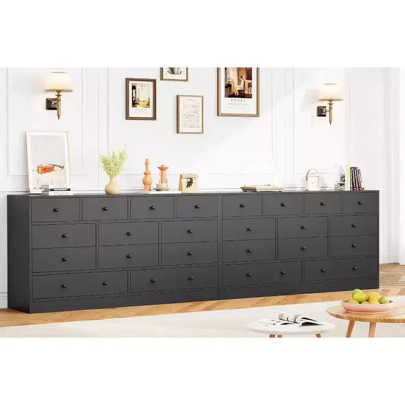 Commode à 12 tiroirs pour chambre à coucher, coffre en bois de 61 po avec prise de courant intégrée, grand organisateur de rangement pour vêtements, salon, couloir ou bureau