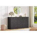 Commode à 12 tiroirs pour chambre à coucher, coffre en bois de 61 po avec prise de courant intégrée, grand organisateur de rangement pour vêtements, salon, couloir ou bureau