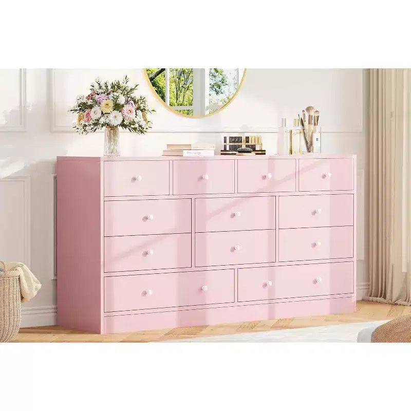 Commode à 12 tiroirs pour chambre à coucher, coffre en bois de 61 po avec prise de courant intégrée, grand organisateur de rangement pour vêtements, salon, couloir ou bureau