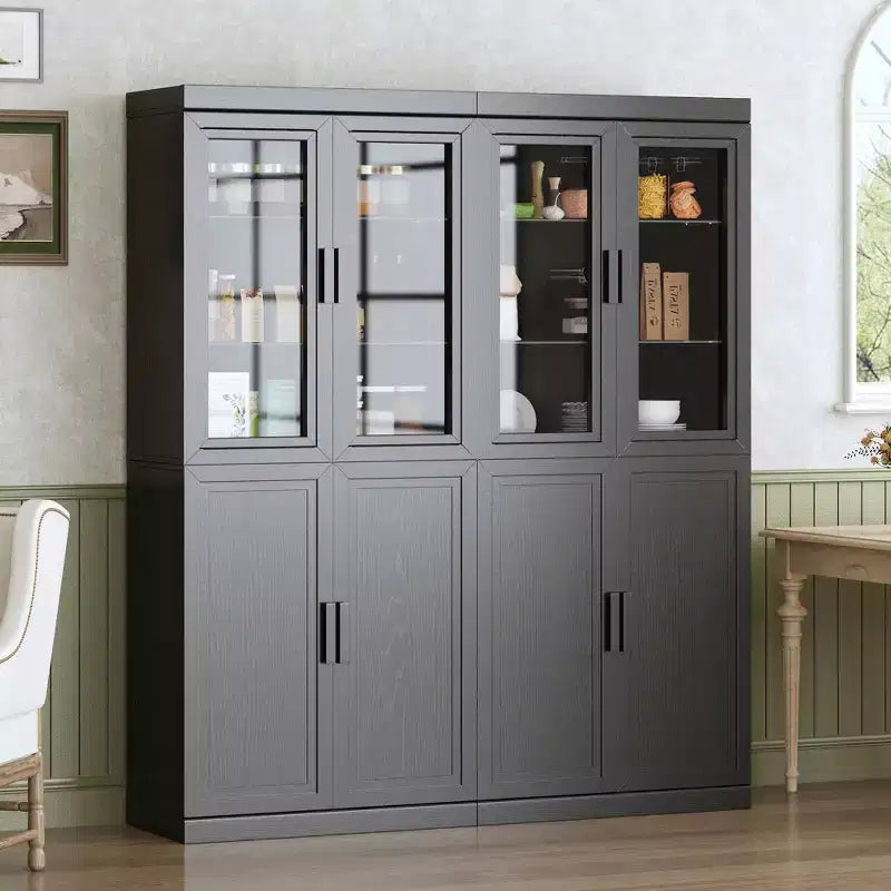 Armoire de rangement haute - Meuble de rangement avec portes vitrées pour cuisine, salle à manger