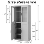 Armoire de rangement haute - Meuble de rangement avec portes vitrées pour cuisine, salle à manger