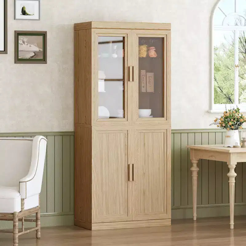 Armoire de rangement haute - Meuble de rangement avec portes vitrées pour cuisine, salle à manger