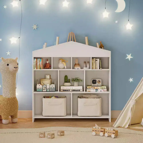 Meuble de rangement 9 cubes pour livres et jouets pour enfants - Bibliothèque en bois blanc pour salle de jeux, chambre de bébé et chambre d'enfant