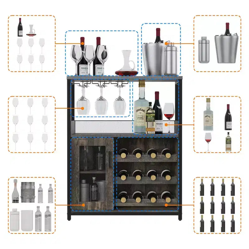 DobleePy Armoires de bar, armoires à vin, buffets, étagères réglables, adaptées aux petits meubles de bar dans les cuisines et les restaurants, couleur rétro