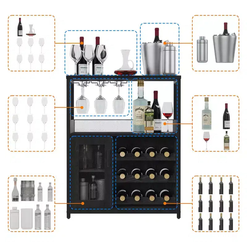 DobleePy Armoires de bar, armoires à vin, buffets, étagères réglables, adaptées aux petits meubles de bar dans les cuisines et les restaurants, couleur rétro