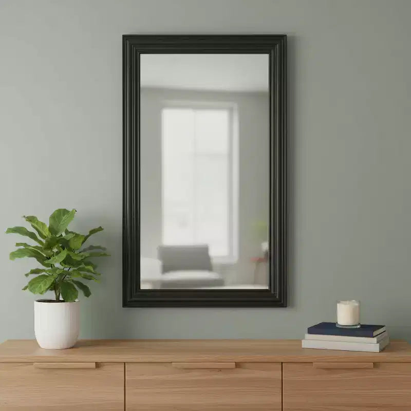 Miroir d'appoint encadré HomeRoots 26, lignes biseautées noires