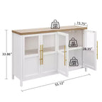 Grand buffet-bahut de 55" avec 4 portes vitrées et étagères, table de rangement de style ferme moderne pour cuisine, salle à manger, salon, couloir