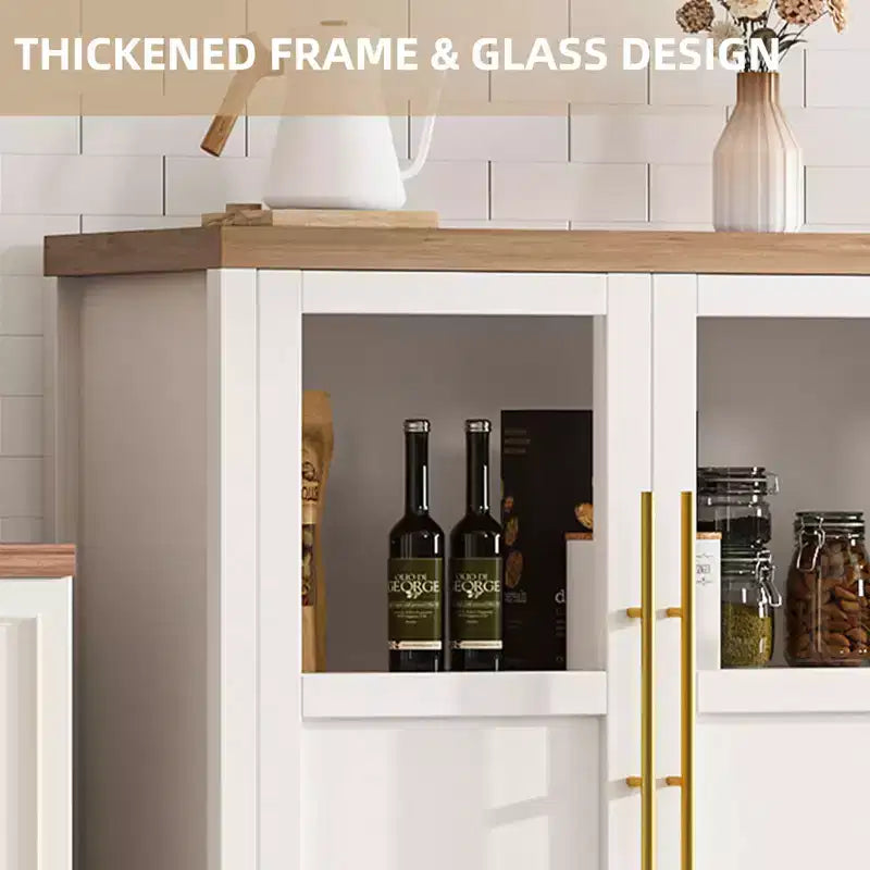 Grand buffet-bahut de 55" avec 4 portes vitrées et étagères, table de rangement de style ferme moderne pour cuisine, salle à manger, salon, couloir