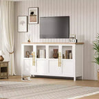 Grand buffet-bahut de 55" avec 4 portes vitrées et étagères, table de rangement de style ferme moderne pour cuisine, salle à manger, salon, couloir