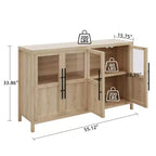 Grand buffet-bahut de 55" avec 4 portes vitrées et étagères, table de rangement de style ferme moderne pour cuisine, salle à manger, salon, couloir