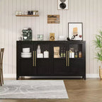 Grand buffet-bahut de 55" avec 4 portes vitrées et étagères, table de rangement de style ferme moderne pour cuisine, salle à manger, salon, couloir