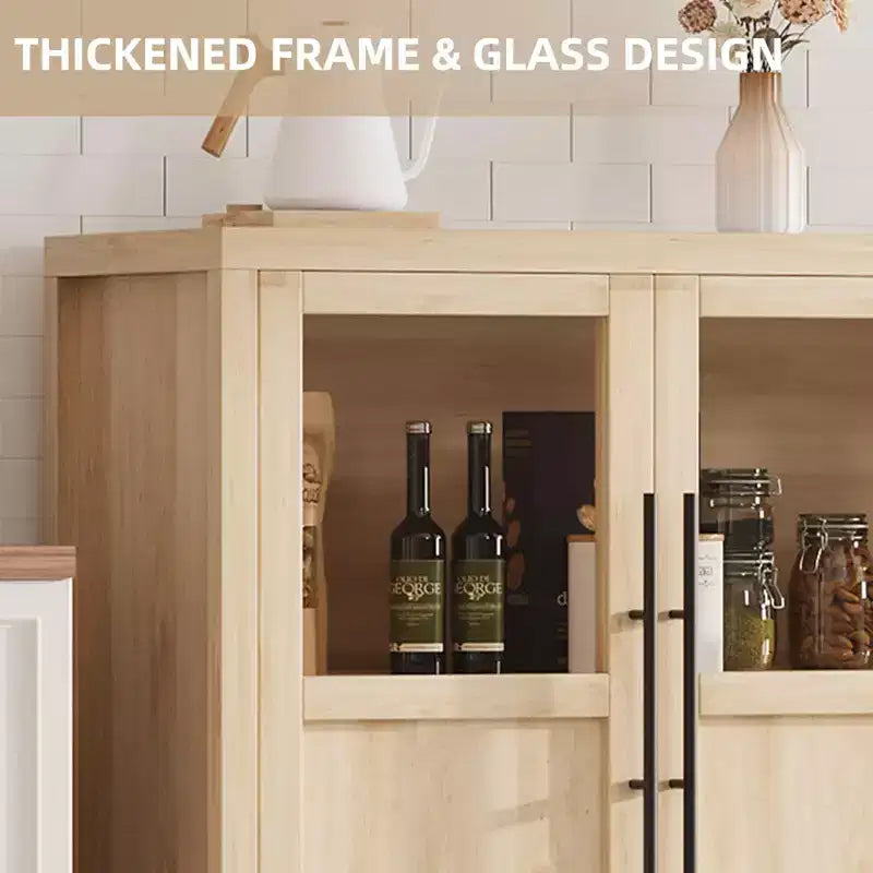 Grand buffet-bahut de 55" avec 4 portes vitrées et étagères, table de rangement de style ferme moderne pour cuisine, salle à manger, salon, couloir
