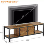 Meuble TV en bois de 58 pouces pour téléviseurs de 65 pouces, meuble de divertissement avec 2 armoires et étagères ouvertes, console multimédia de rangement pour salon