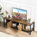 Meuble TV en bois de 58 pouces pour téléviseurs de 65 pouces, meuble de divertissement avec 2 armoires et étagères ouvertes, console multimédia de rangement pour salon