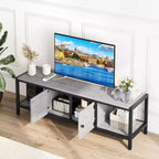 Meuble TV en bois de 58 pouces pour téléviseurs de 65 pouces, meuble de divertissement avec 2 armoires et étagères ouvertes, console multimédia de rangement pour salon