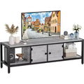 Meuble TV en bois de 58 pouces pour téléviseurs de 65 pouces, meuble de divertissement avec 2 armoires et étagères ouvertes, console multimédia de rangement pour salon