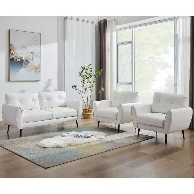 TYBOATLE 61 Causeuse/Canapé d'Angle et Fauteuil Capitonnés Mid-Century Modern, Ensemble Canapé de Luxe en Similicuir pour Salon, Chambre ou Bureau