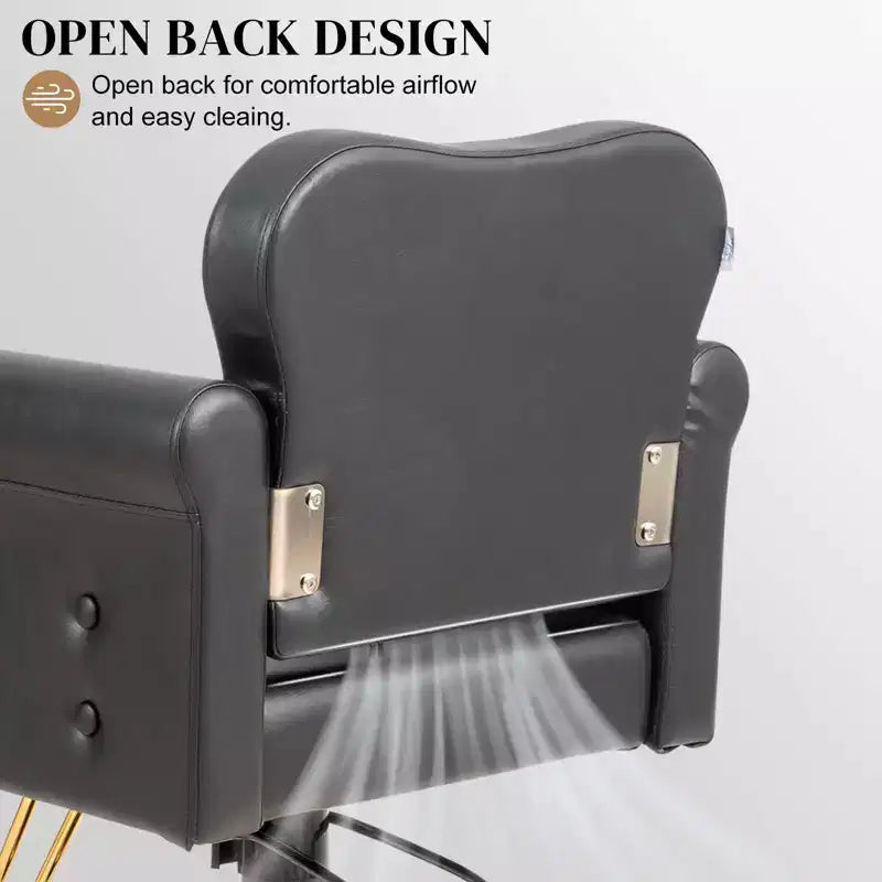 Fauteuil de salon de coiffure pivotant hydraulique robuste Karl Home Black Gold avec capitonnage à boutons