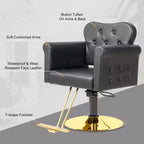 Fauteuil de salon de coiffure pivotant hydraulique robuste Karl Home Black Gold avec capitonnage à boutons