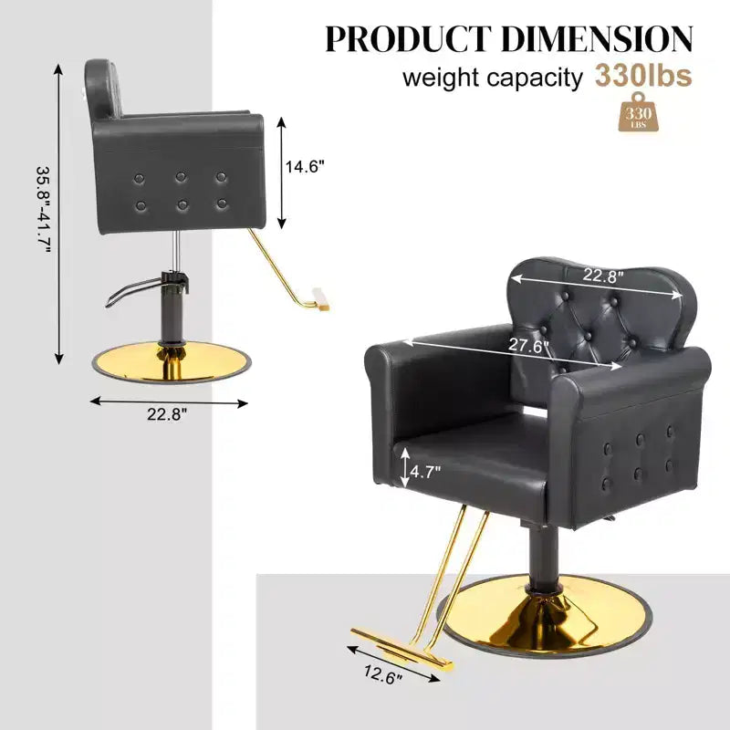 Fauteuil de salon de coiffure pivotant hydraulique robuste Karl Home Black Gold avec capitonnage à boutons