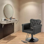 Fauteuil de salon de coiffure pivotant hydraulique robuste Karl Home Black Gold avec capitonnage à boutons