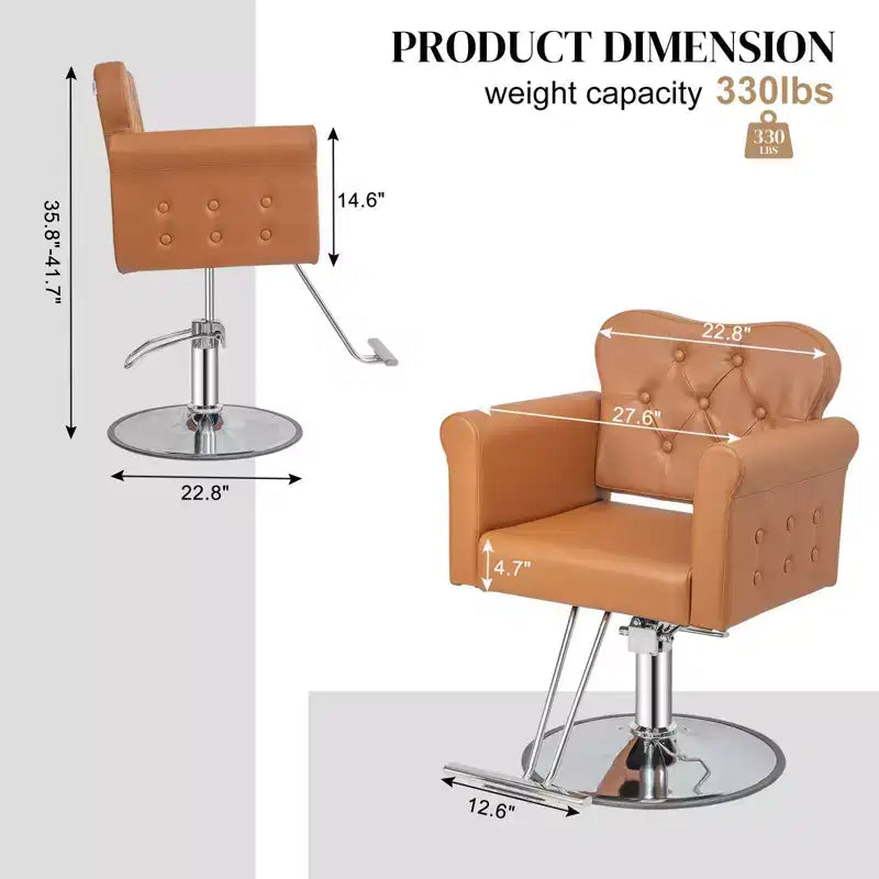 Fauteuil de salon de coiffure pivotant hydraulique robuste Karl Home Black Gold avec capitonnage à boutons