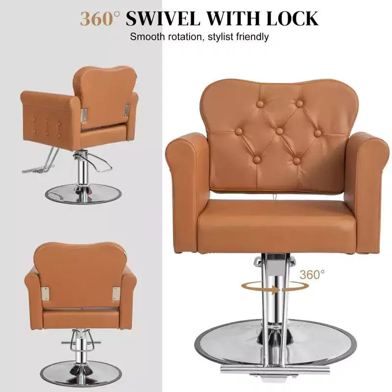 Fauteuil de salon de coiffure pivotant hydraulique robuste Karl Home Black Gold avec capitonnage à boutons