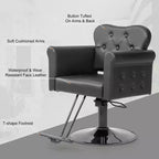 Fauteuil de salon de coiffure pivotant hydraulique robuste Karl Home Black Gold avec capitonnage à boutons