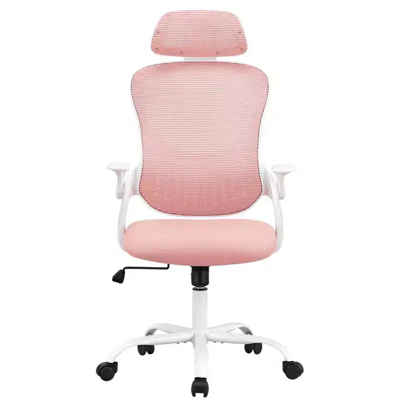 MAYEERTY Office Chair Ergonomic with Adjustable Headrest Pink Fabric 250 lb capacity