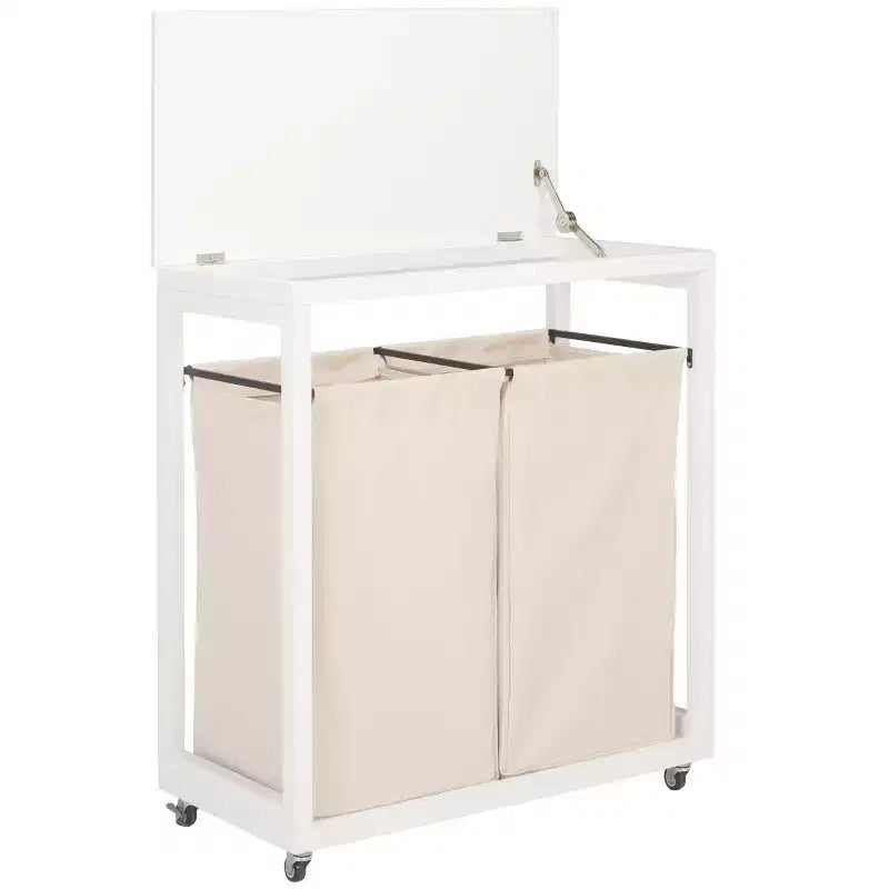 Panier à linge Leanna à roulettes - STG1900 - Blanc/Beige - Safavieh