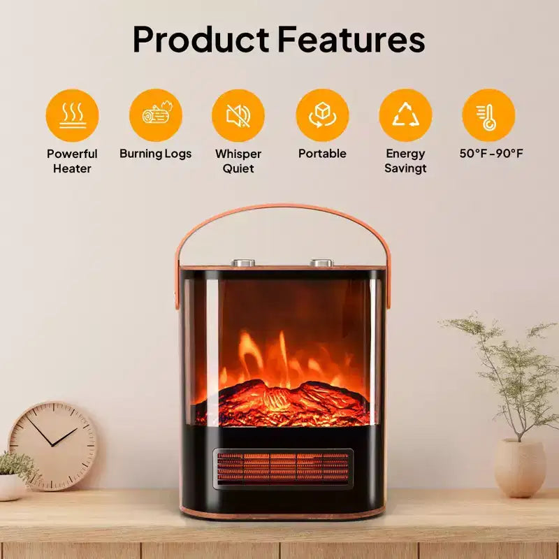 Poêle cheminée électrique ROVSUN 1500W, mini radiateur d'appoint portable sur pied, protection contre la surchauffe pour intérieur