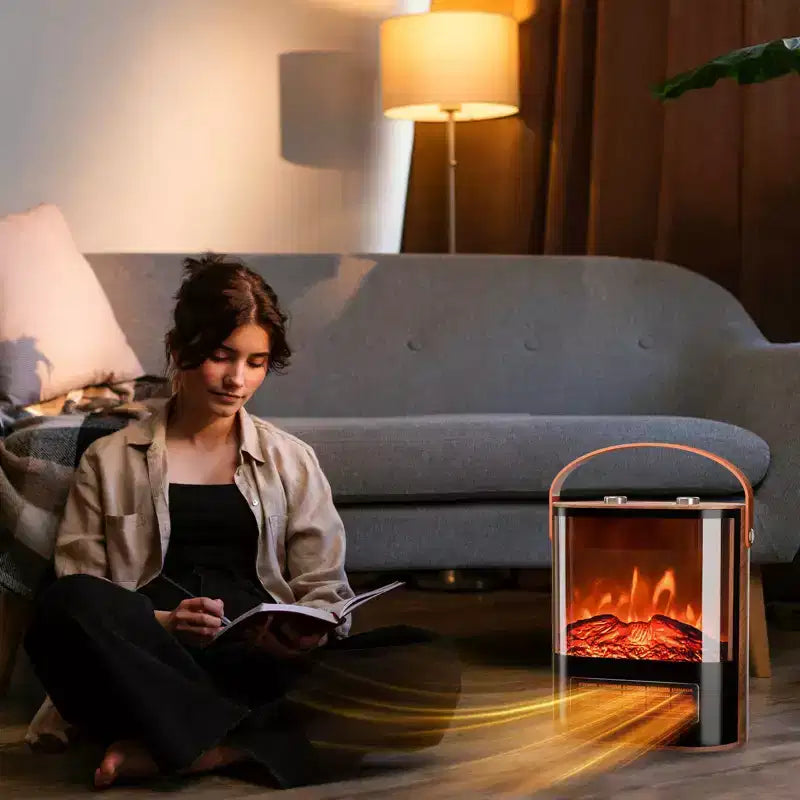 Poêle cheminée électrique ROVSUN 1500W, mini radiateur d'appoint portable sur pied, protection contre la surchauffe pour intérieur