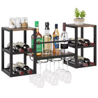 Costway 3-Tier Wall Mounted Wine Rack with Glass Holder Open Shelf Wine Storage Rack Brown