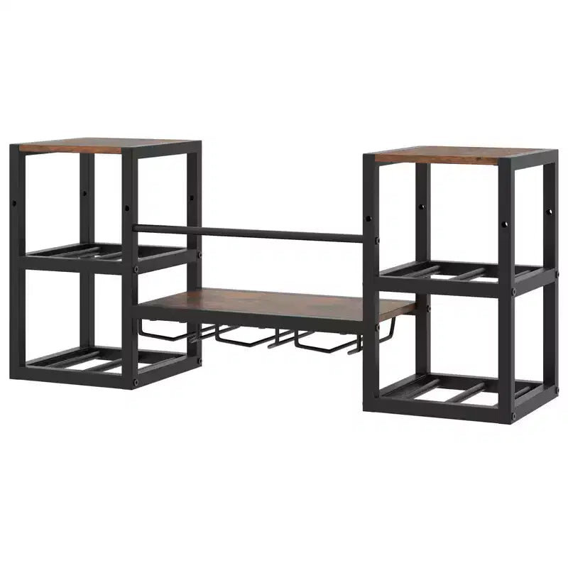 Costway Casier à vin mural à 3 niveaux avec porte-verres, étagère ouverte de rangement pour le vin, marron