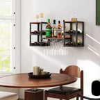 Costway Casier à vin mural à 3 niveaux avec porte-verres, étagère ouverte de rangement pour le vin, marron