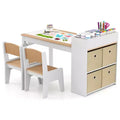 Table et chaises pour enfants Costway avec rouleau de papier Bureau d'étude en bois pour activités ludiques Gris/Naturel