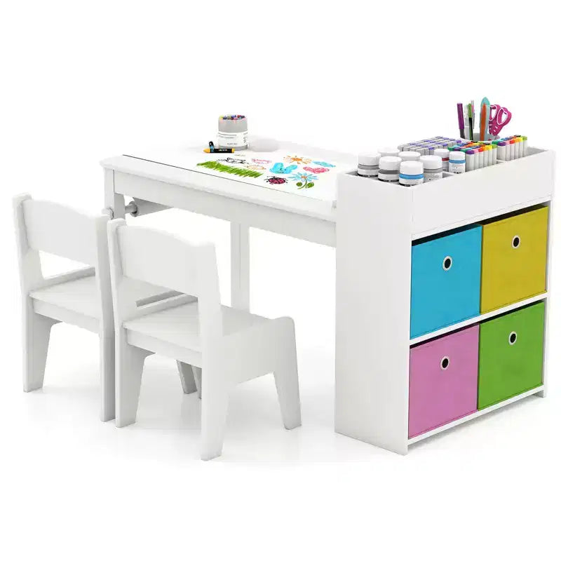 Table et chaises pour enfants Costway avec rouleau de papier Bureau d'étude en bois pour activités ludiques Gris/Naturel