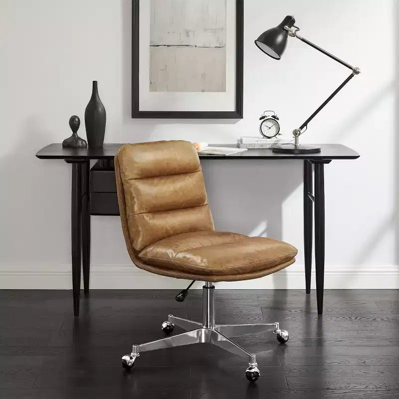 Chaise de bureau pivotante et réglable en cuir véritable Art Leon