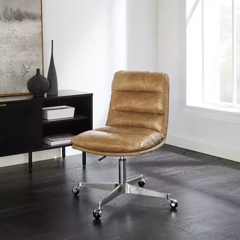 Chaise de bureau pivotante et réglable en cuir véritable Art Leon